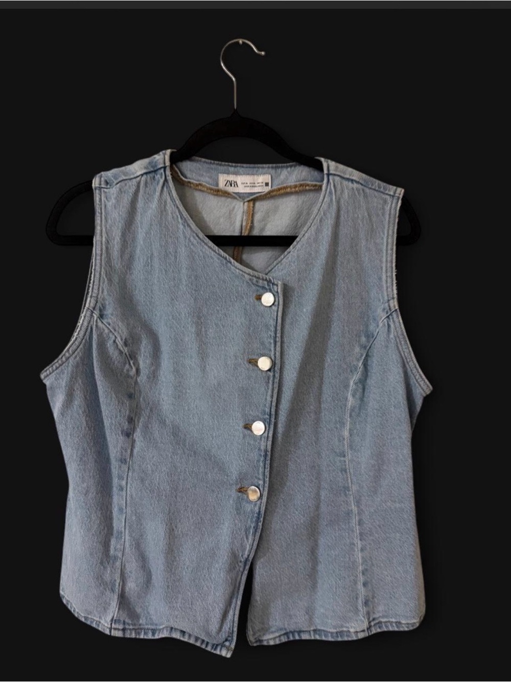 Zara Light Blue Asymmetric Button Denim Tank